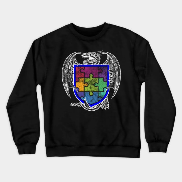 Dragon Shield Autism Awareness Crewneck Sweatshirt by chiinta